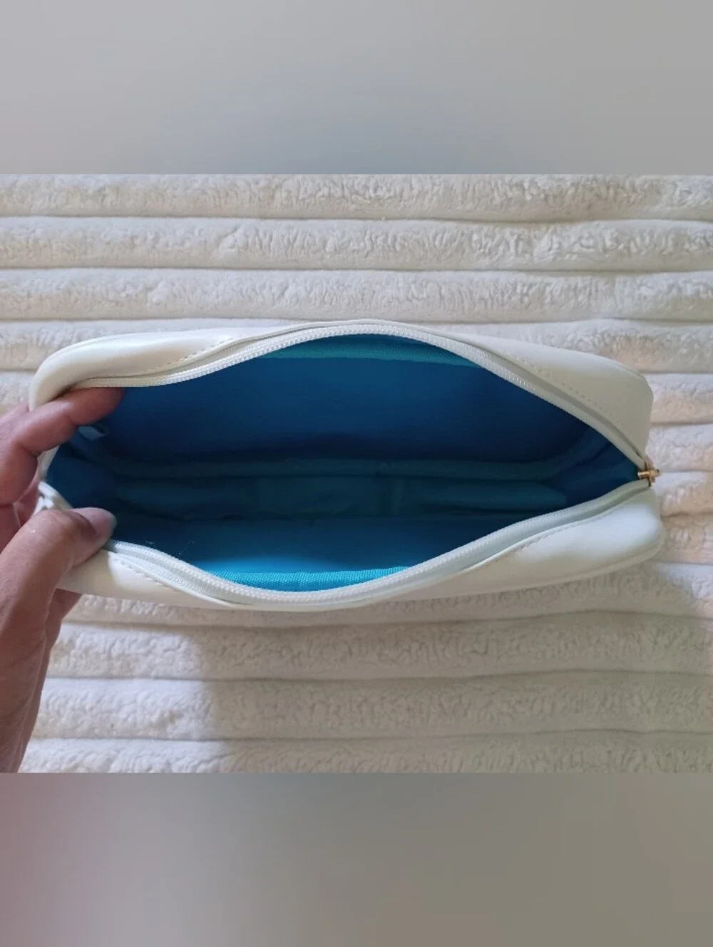 Neutrogena White Makeup Bag with Blue 'SKIN' Chenille Patch